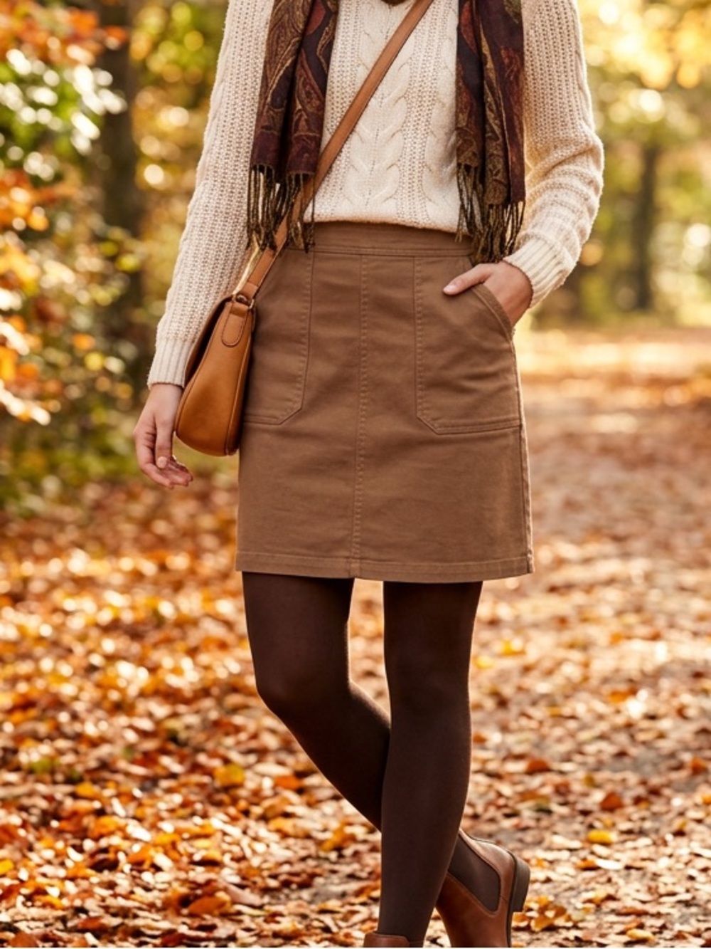 Boden Women’s Casual A-Line Cotton Skirt Brown Patch Pockets Zip Back Size 10R